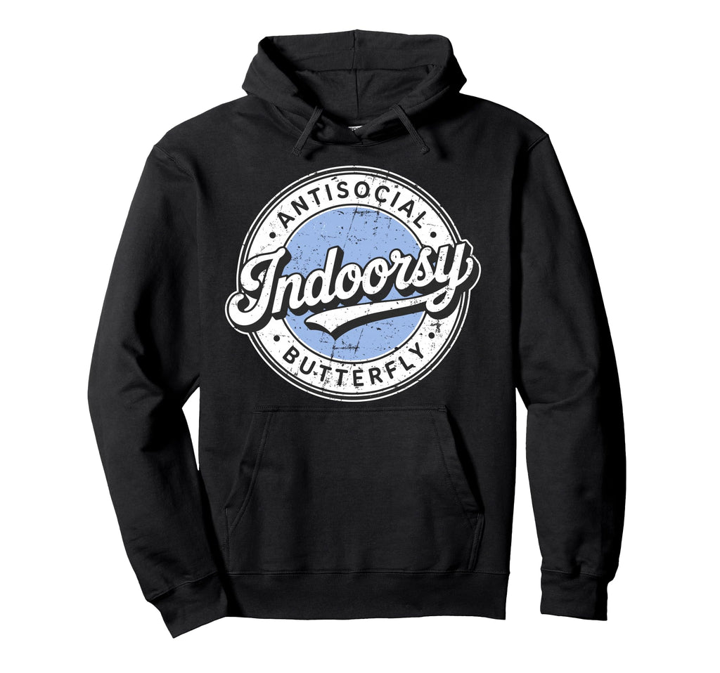 Badge Introvert Indoorsy Antisocial Hoodie - Trendy Graphic Unisex - T-Shirt, Sweatshirt, Hoodie