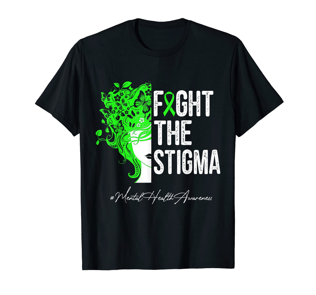Fight Stigma Green Hair Ribbon Mental T-Shirt - Custom Art Print Unisex - T-Shirt, Sweatshirt, Hoodie