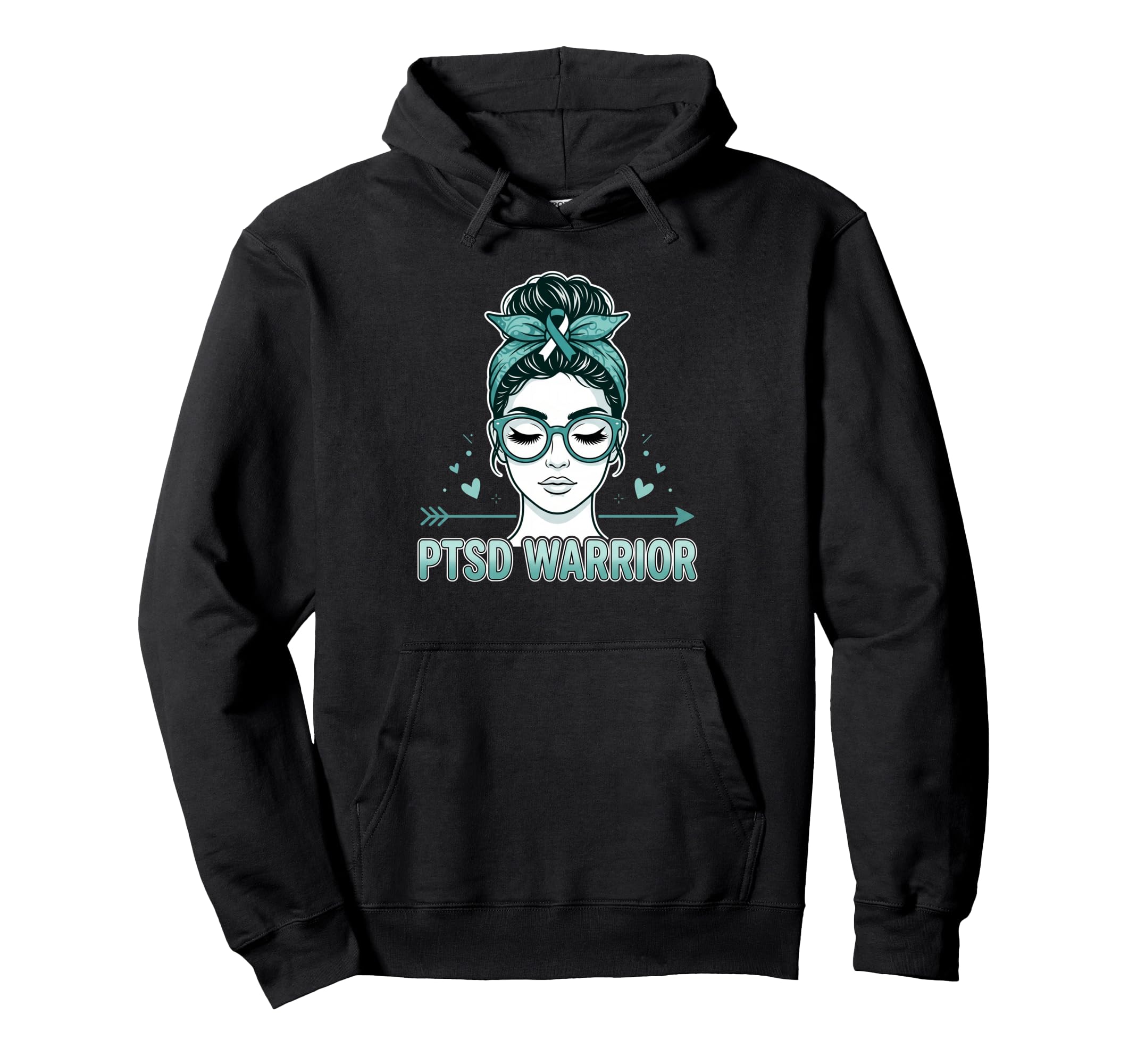 Teal Ribbon Ptsd Warrior Mental Hoodie - Casual Everyday Wear Men Women - T-Shirt, Sweatshirt, Hoodie