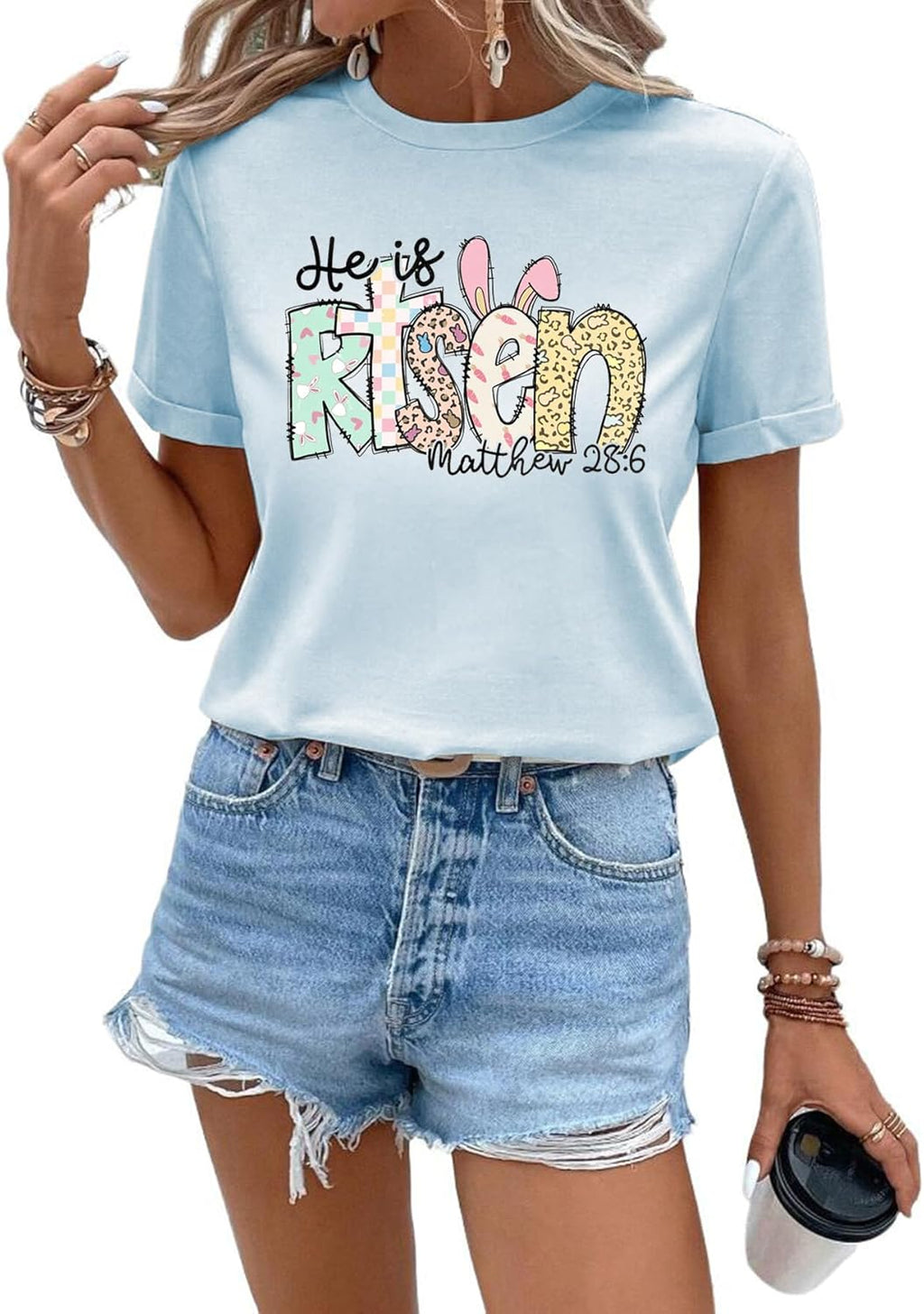 Easter Shirts for Women Christian Sunday Church Tees Funny Religious Faith T-Shirts Cute Bunny Graphic Short Sleeve Tops - T-Shirt, Sweatshirt, Hoodie