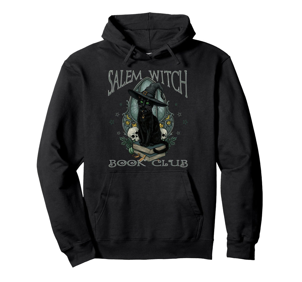 Salem Witch Book Club Black Cat Reading Hoodie - Minimalist Print Unisex - T-Shirt, Sweatshirt, Hoodie