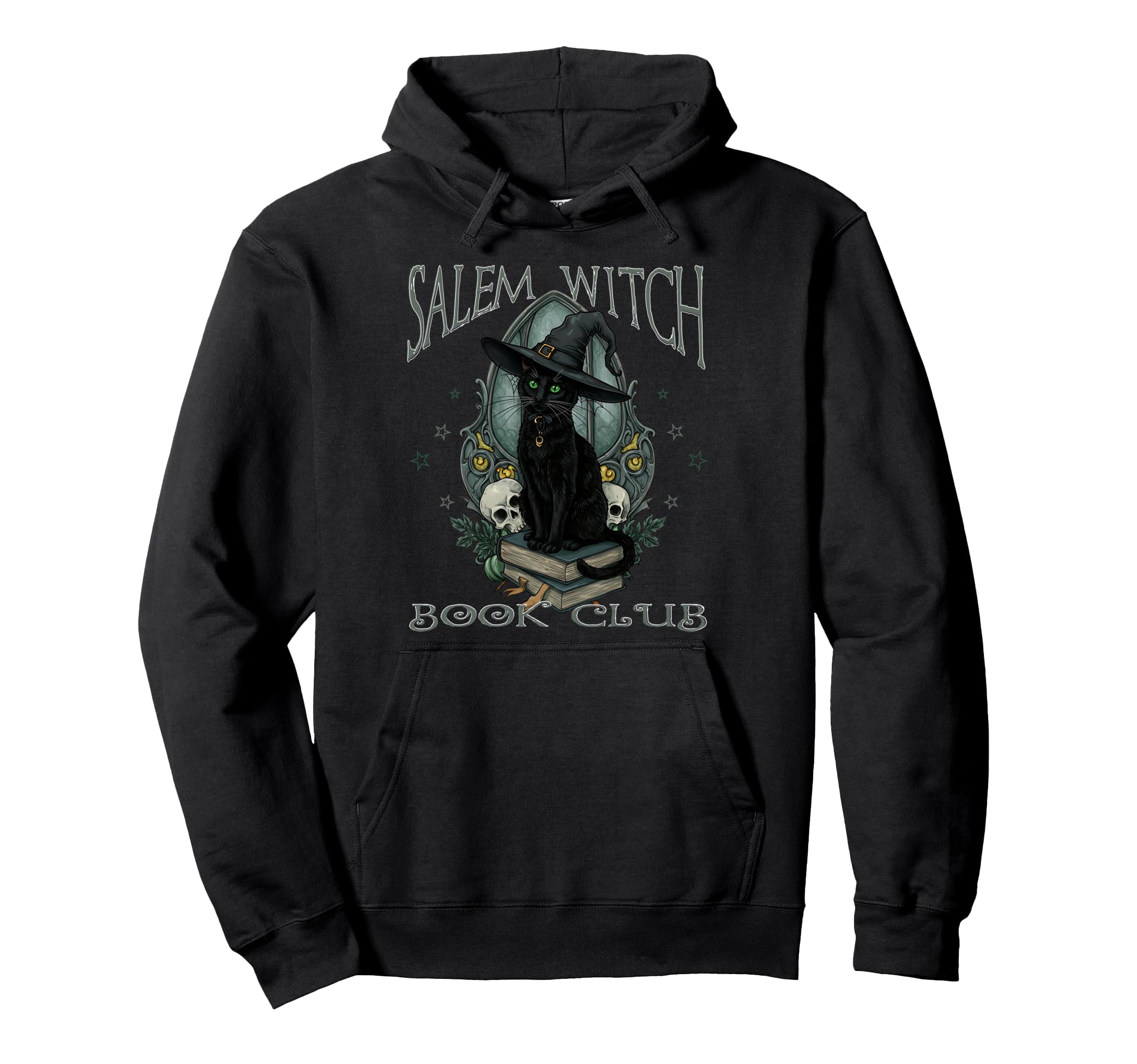 Salem Witch Book Club Black Cat Reading Hoodie - Minimalist Print Unisex - T-Shirt, Sweatshirt, Hoodie