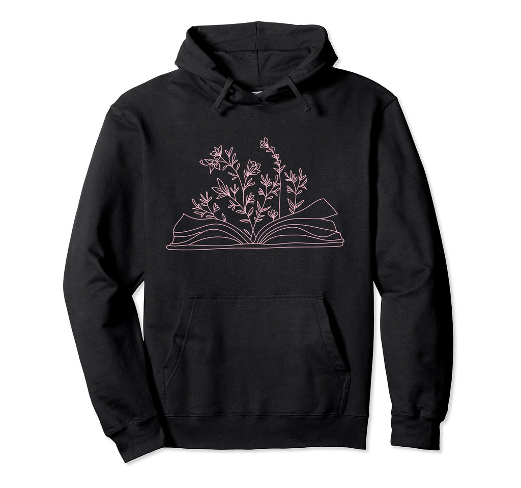 Floral Flower Book Reading Bookworm Hoodie - Minimalist Print for Adults - T-Shirt, Sweatshirt, Hoodie