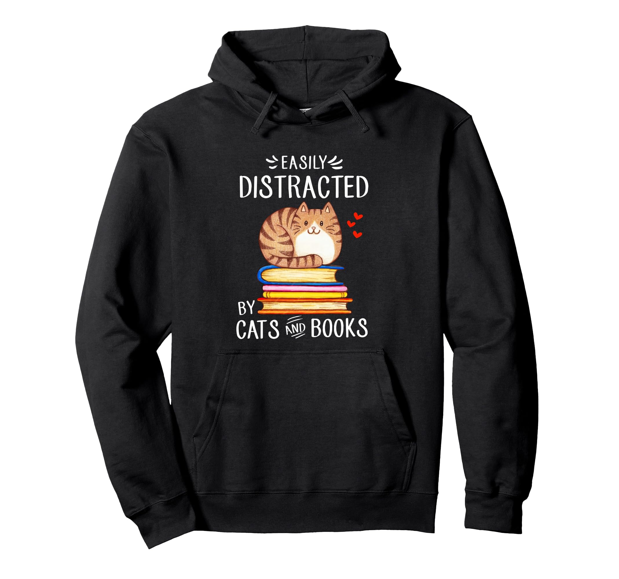 Easily Distracted Cats And Books Reading Hoodie - Aesthetic Graphic Unisex - T-Shirt, Sweatshirt, Hoodie