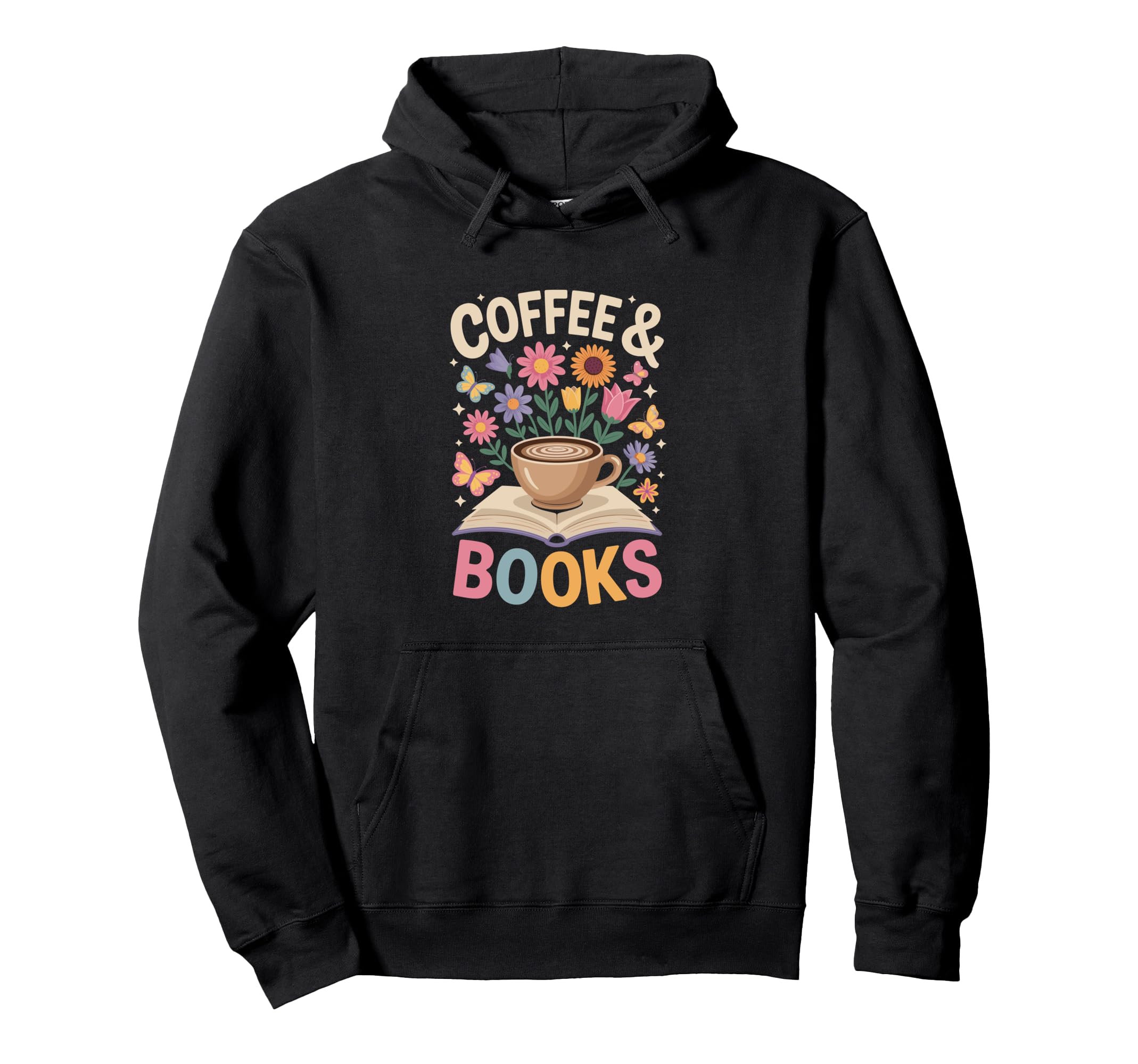Coffee Books Lover Wildflowers Boho Hoodie - Unique Graphic Unisex - T-Shirt, Sweatshirt, Hoodie