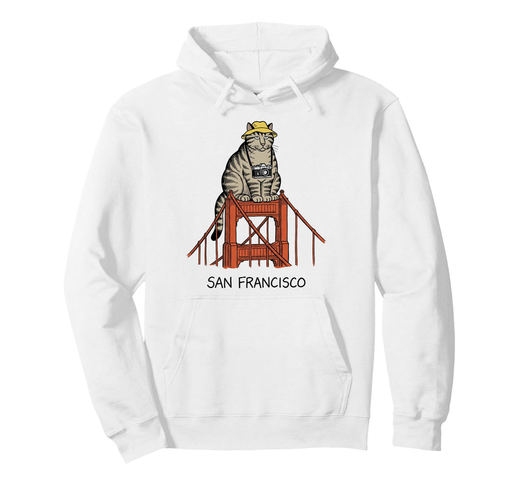 San Francisco Cat Golden Gates Bridge Hoodie - Aesthetic Graphic Men Women - T-Shirt, Sweatshirt, Hoodie