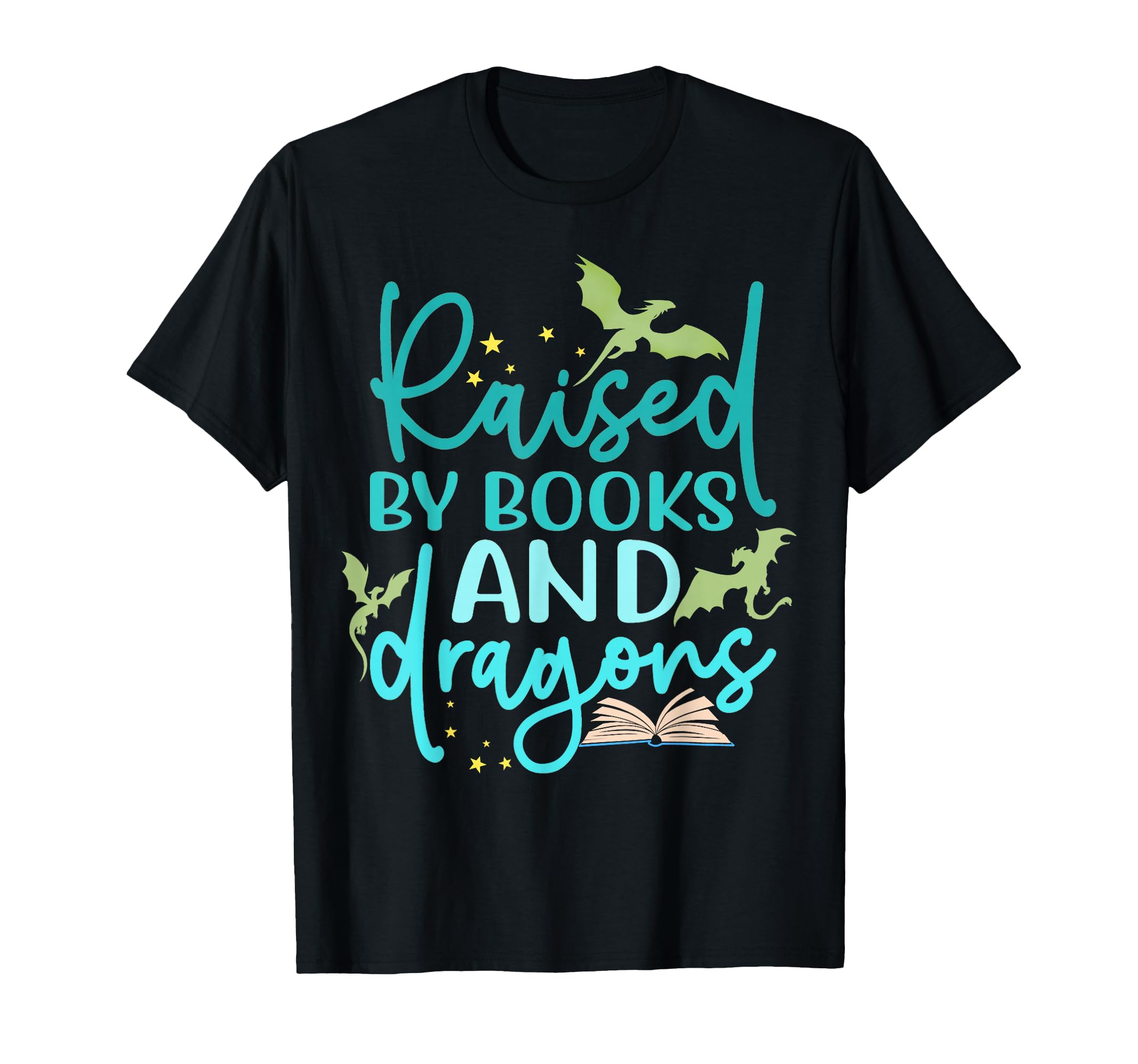 Raised Books And Dragons Fantasy Book Lover T-Shirt - Graphic Print Unisex - T-Shirt, Sweatshirt, Hoodie