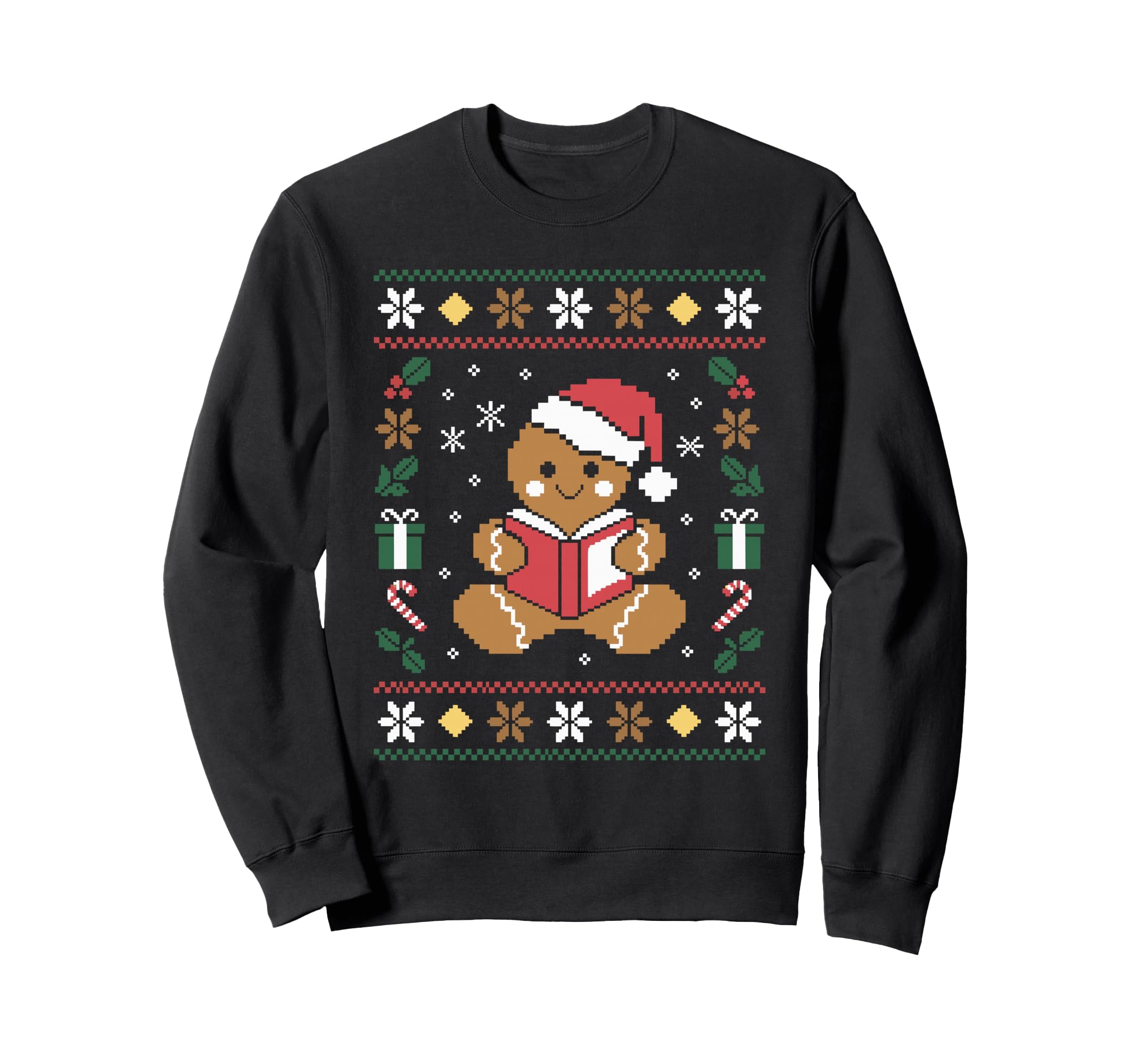 Gingerbread Reading Book Lover Ugly Sweatshirt - Unique Graphic for Adults - T-Shirt, Sweatshirt, Hoodie
