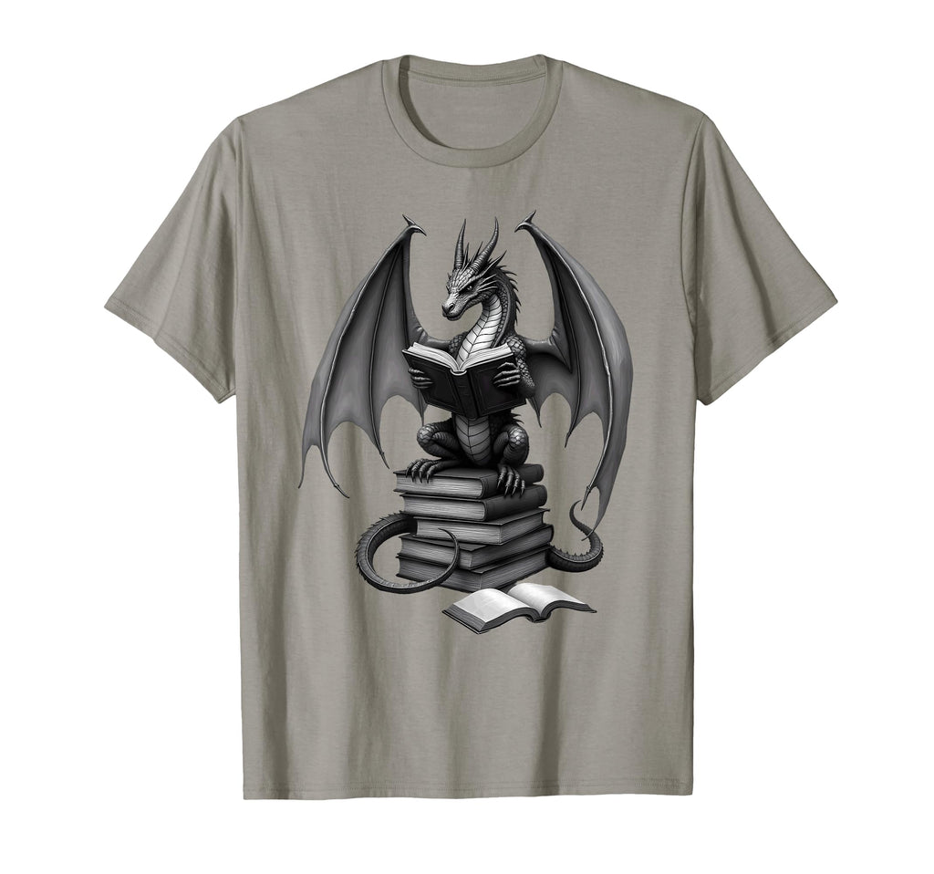 Fantasy Book Reader Dragon Reading T-Shirt - Minimalist Print for Adults - T-Shirt, Sweatshirt, Hoodie