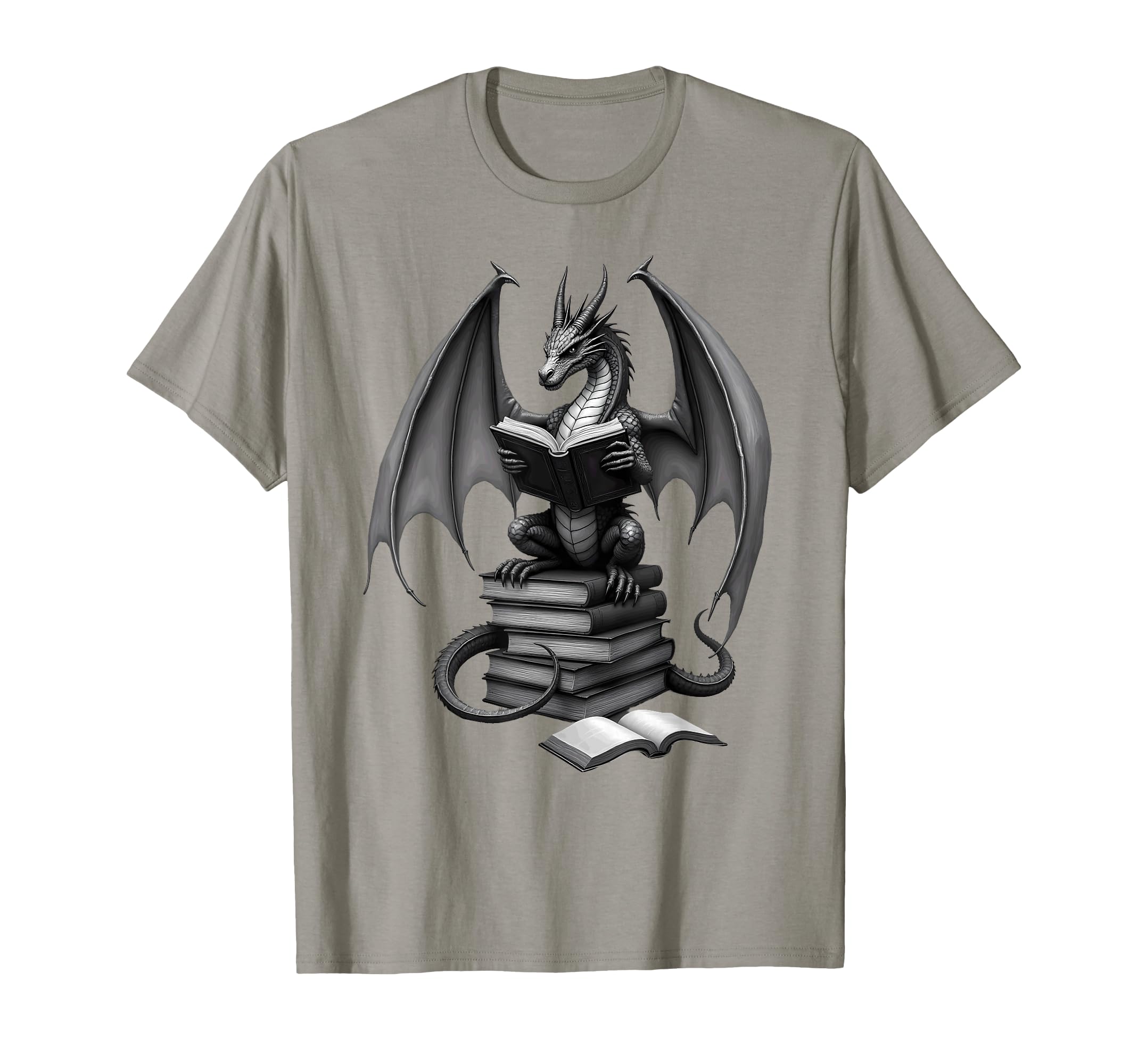 Fantasy Book Reader Dragon Reading T-Shirt - Minimalist Print for Adults - T-Shirt, Sweatshirt, Hoodie