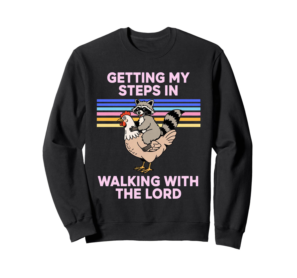 Getting My Steps Walking Lord Raccoon Sweatshirt - Minimalist Print Unisex - T-Shirt, Sweatshirt, Hoodie