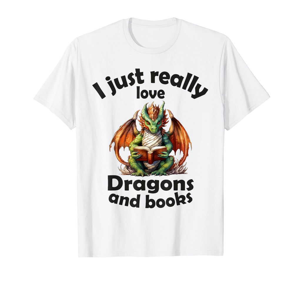 I Just Really Love Dragons And Books T-Shirt - Aesthetic Graphic for Adults - T-Shirt, Sweatshirt, Hoodie