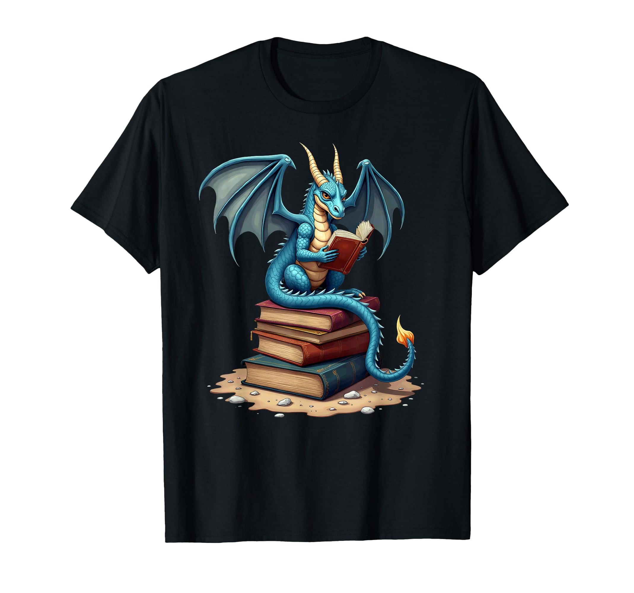Fantasy Dragon Reading Books Library T-Shirt - Unique Graphic Unisex - T-Shirt, Sweatshirt, Hoodie