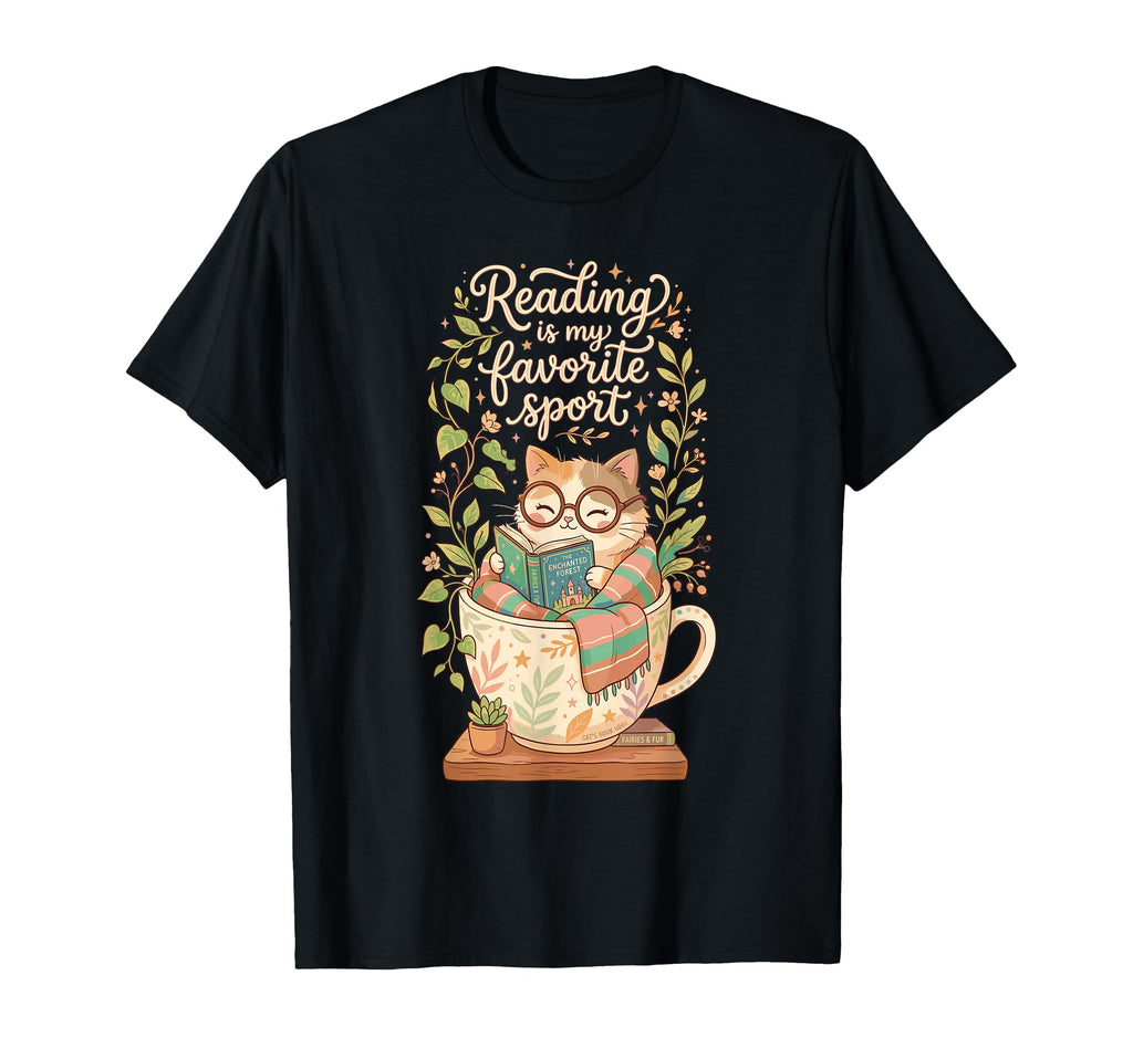 Cozy Cat Sleeping Books Coffee Reader T-Shirt - Minimalist Print Unisex - T-Shirt, Sweatshirt, Hoodie