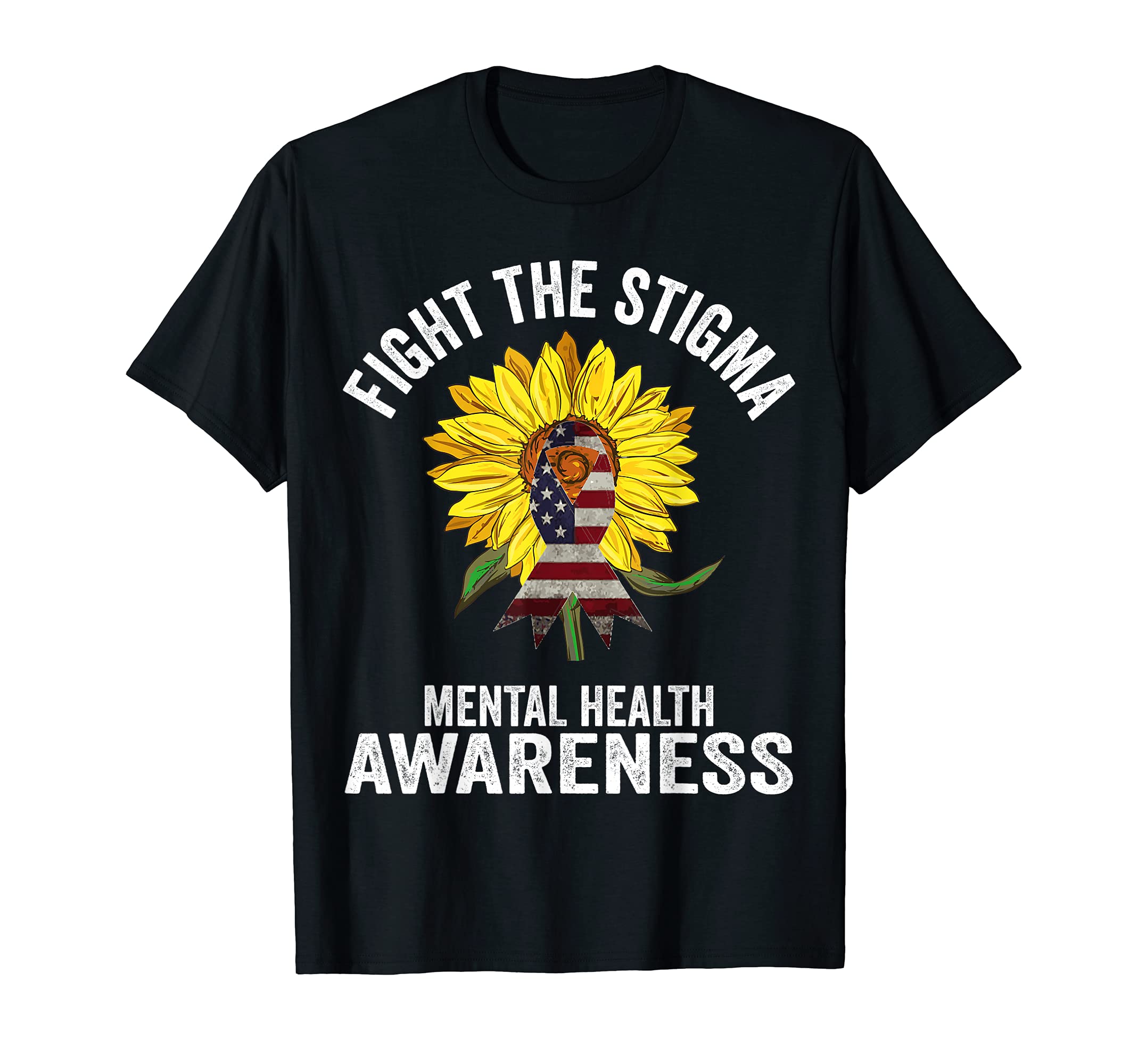 Fight Stigma Usa Flag Ribbon Mental T-Shirt - Fun Novelty Design Men Women - T-Shirt, Sweatshirt, Hoodie