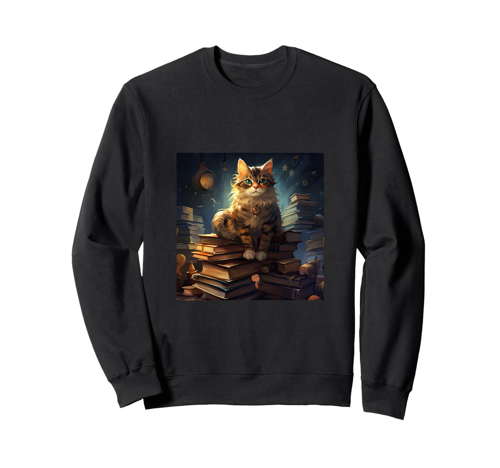 Book Nerd Cat Reading Library Sweatshirt - Graphic Print Men Women - T-Shirt, Sweatshirt, Hoodie