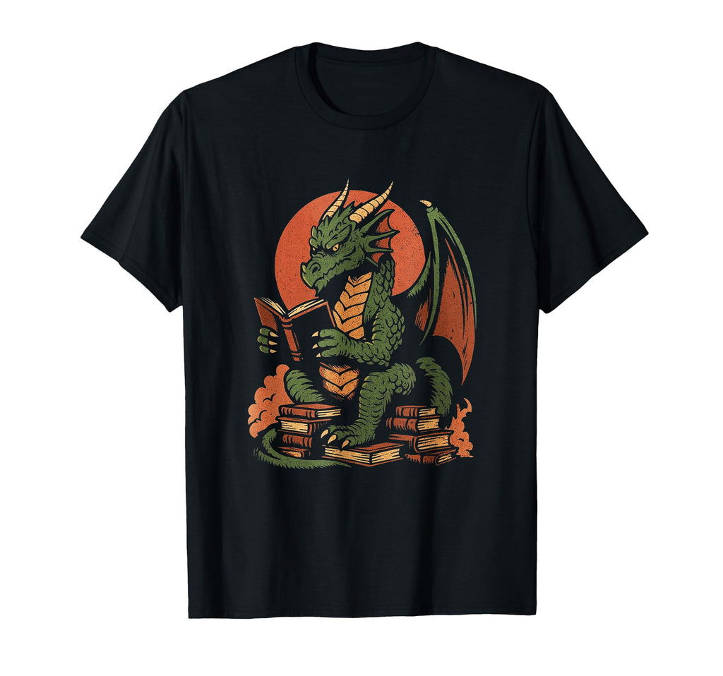 Mens Dragon Reading Dragon Distressed T-Shirt - Fun Novelty Design Unisex - T-Shirt, Sweatshirt, Hoodie