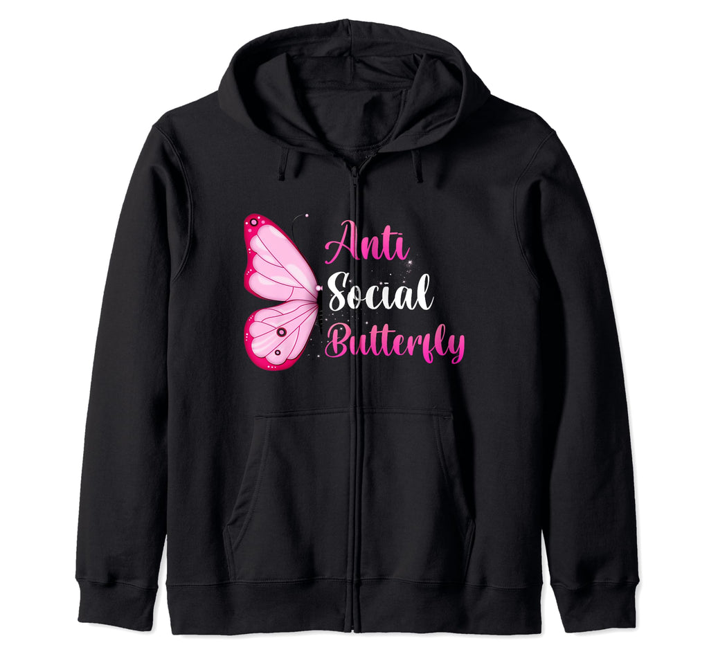 Anti Social Butterfly Butterflies Sweatshirt - Fun Novelty Design Unisex - T-Shirt, Sweatshirt, Hoodie