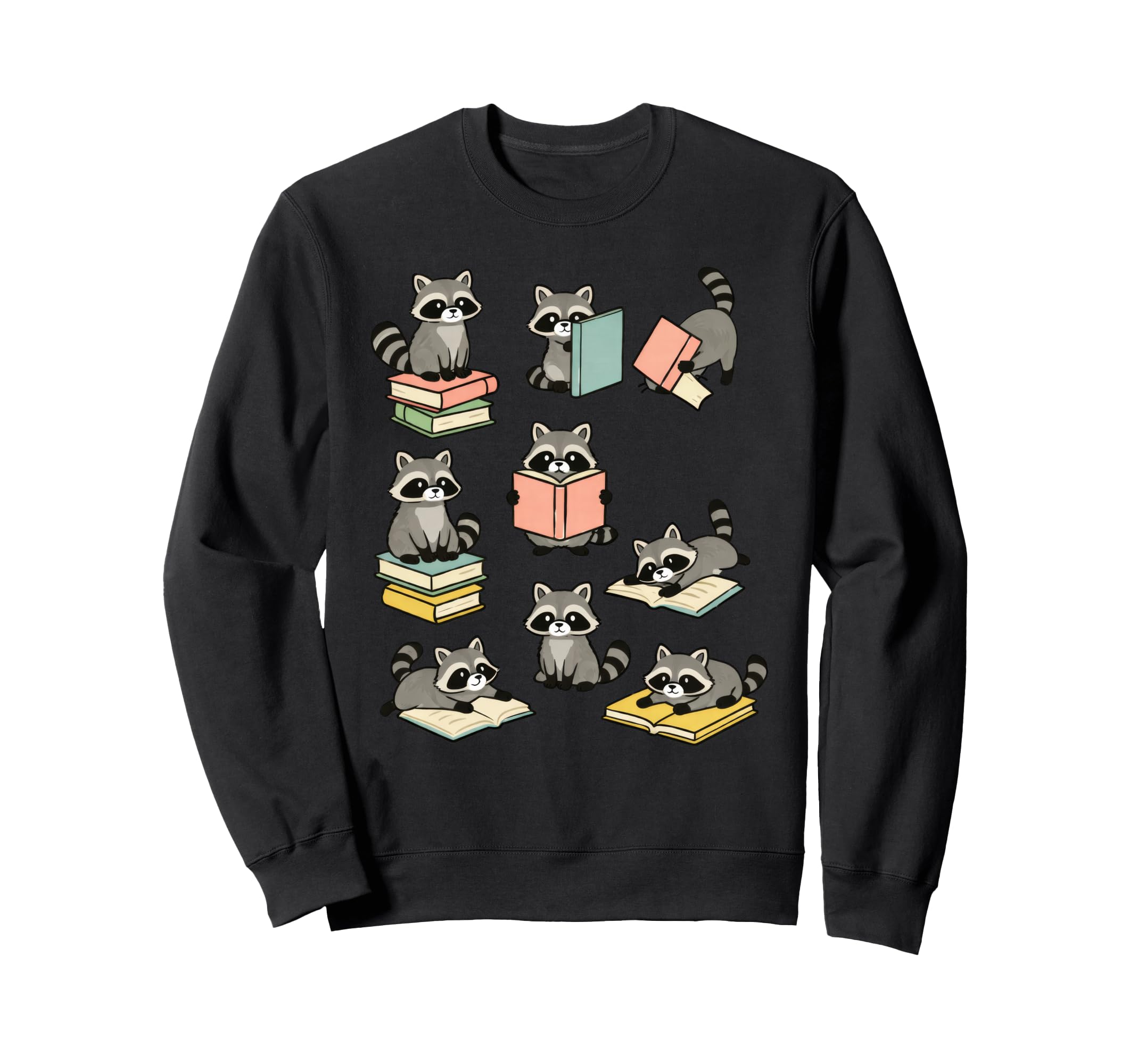 Funny Raccoons Reading Books Sweatshirt - Unique Graphic for Adults - T-Shirt, Sweatshirt, Hoodie