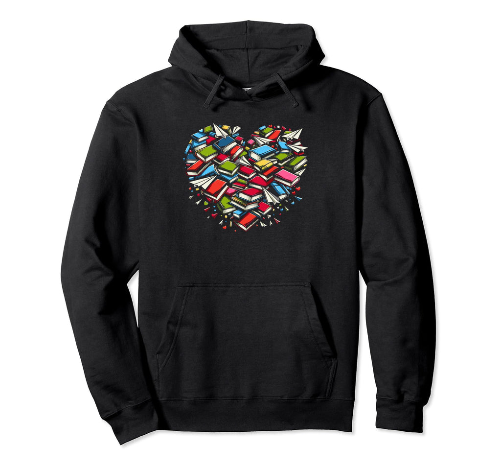 Heart Library Books Book Reading Hoodie - Minimalist Print for Adults - T-Shirt, Sweatshirt, Hoodie