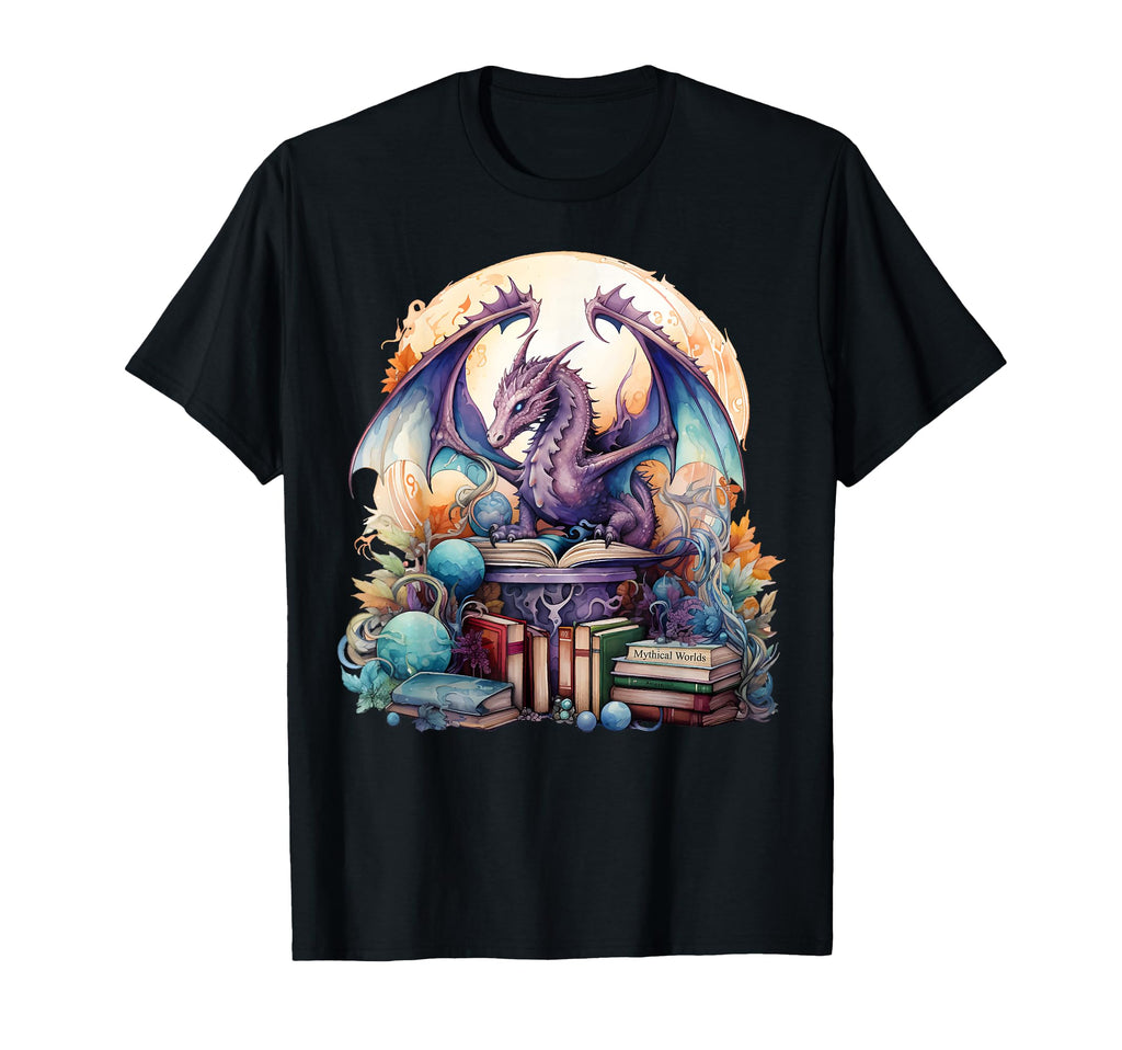 Dragons And Books Bookworm Fantasy T-Shirt - Fun Novelty Design Men Women - T-Shirt, Sweatshirt, Hoodie
