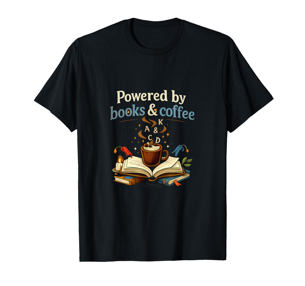 Powered Books And Coffee Book Lover T-Shirt - Unique Graphic Unisex - T-Shirt, Sweatshirt, Hoodie