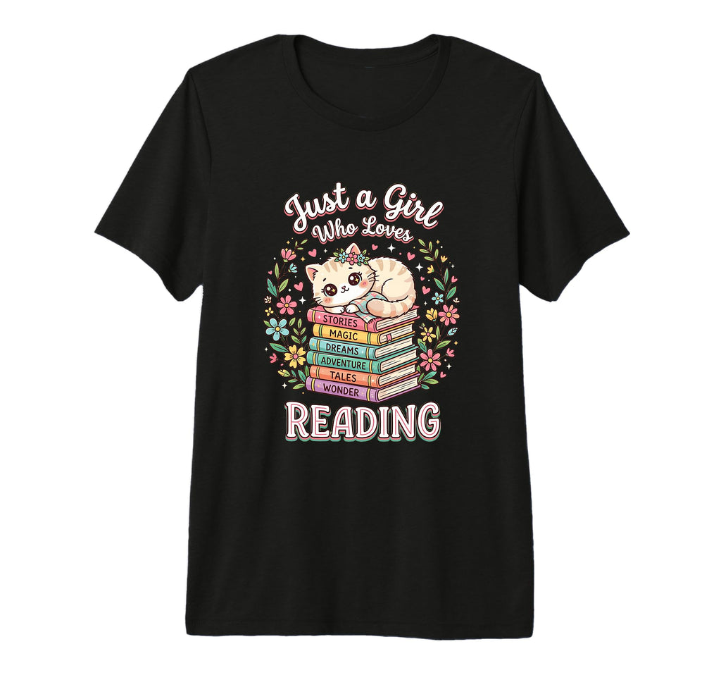 Just Who Loves Reading Bookish Kitten Books T-Shirt - Graphic Print Unisex - T-Shirt, Sweatshirt, Hoodie