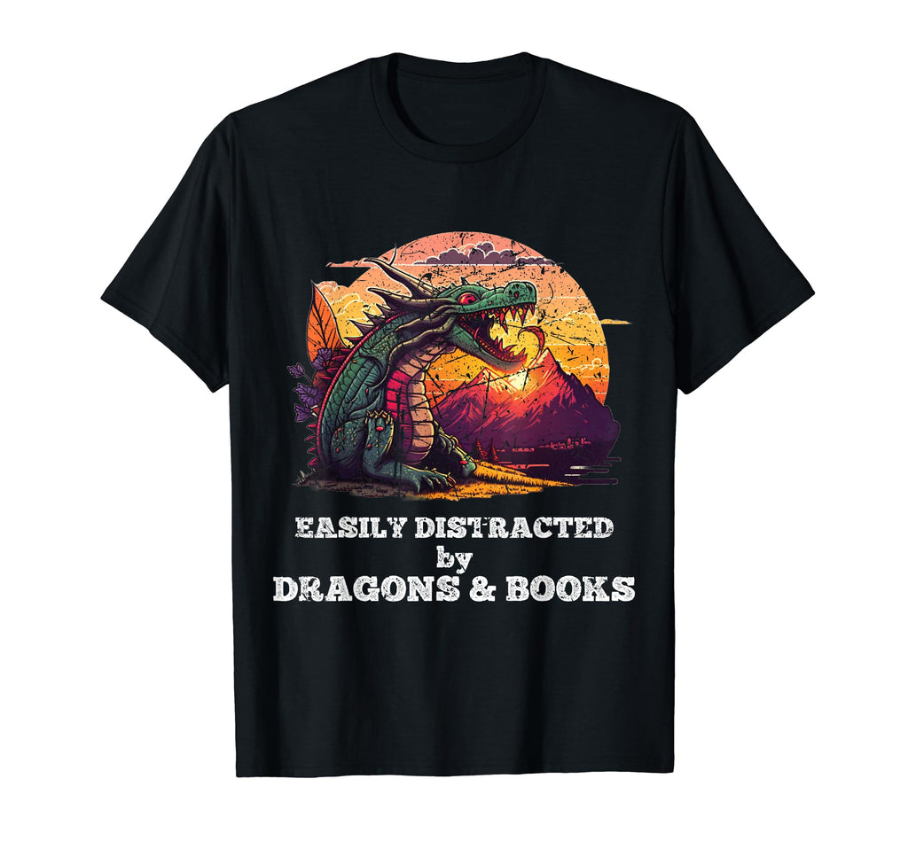Easily Distracted Dragons And Books T-Shirt - Custom Art Print Men Women - T-Shirt, Sweatshirt, Hoodie