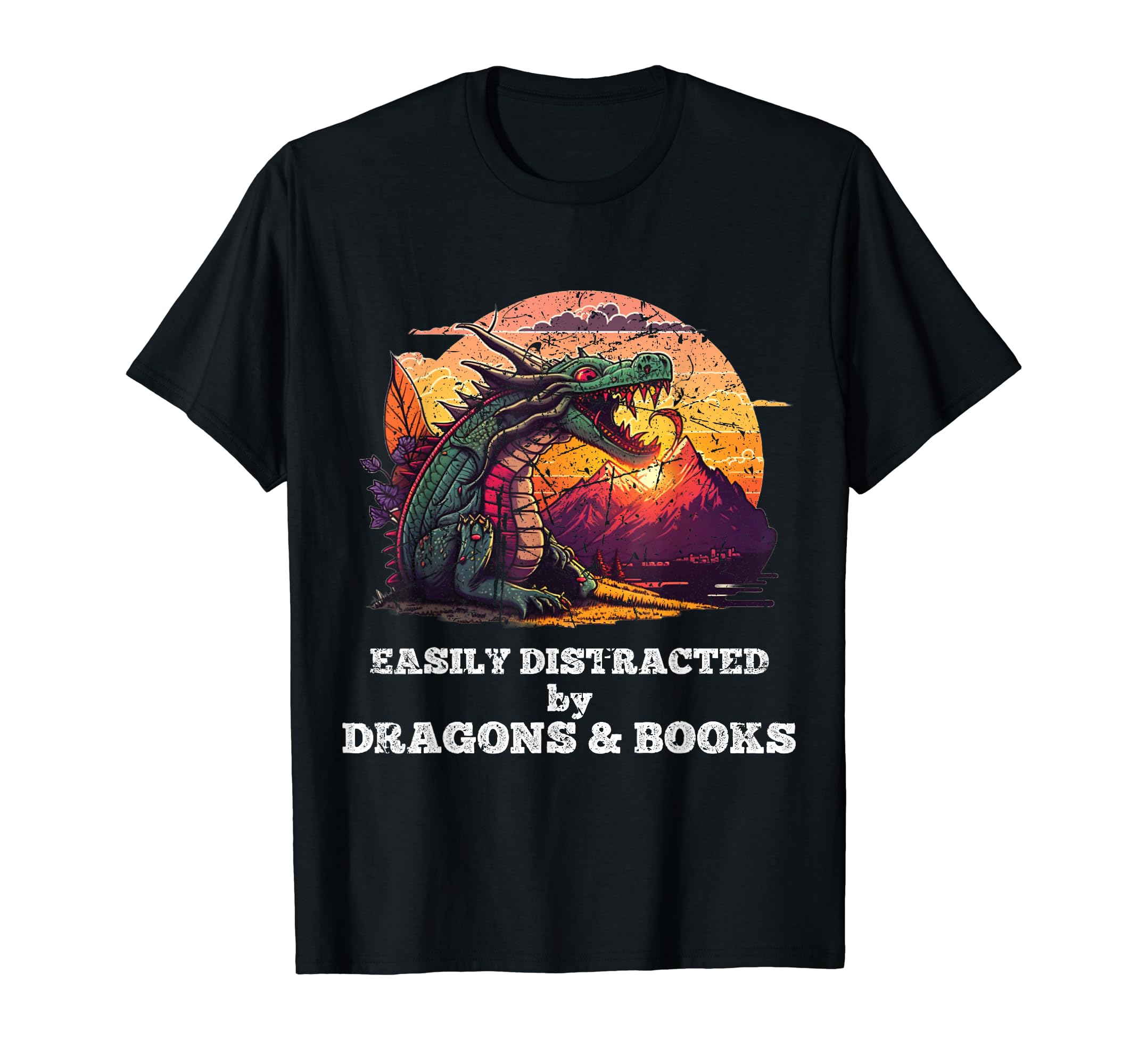 Easily Distracted Dragons And Books T-Shirt - Custom Art Print Men Women - T-Shirt, Sweatshirt, Hoodie
