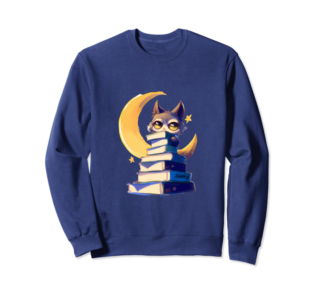 Cat Stack Books Moonlight Sweatshirt - Trendy Graphic Men Women - T-Shirt, Sweatshirt, Hoodie