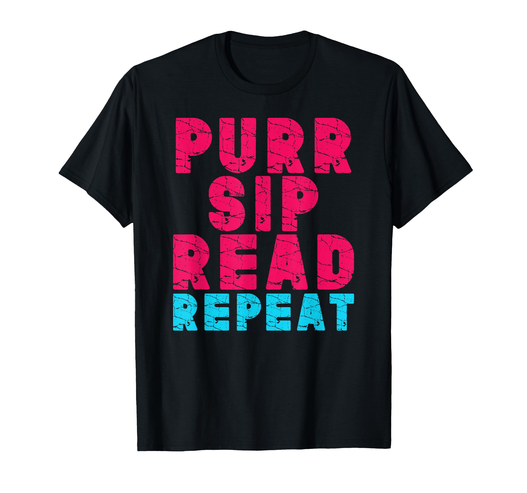 Purr Sip Read Repeat Cat Coffee Book T-Shirt - Custom Art Print Unisex - T-Shirt, Sweatshirt, Hoodie