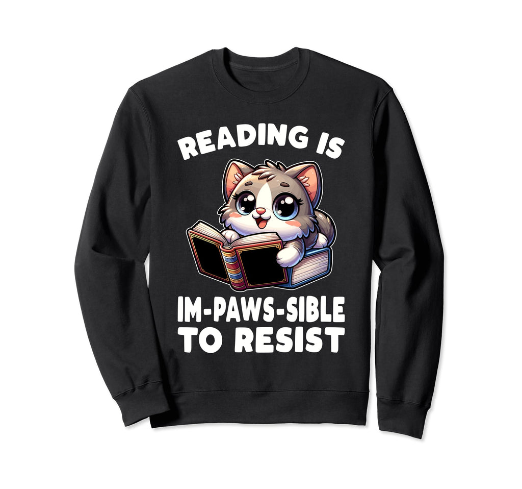 Reading Book Cat Library Reading Sweatshirt - Minimalist Print for Adults - T-Shirt, Sweatshirt, Hoodie
