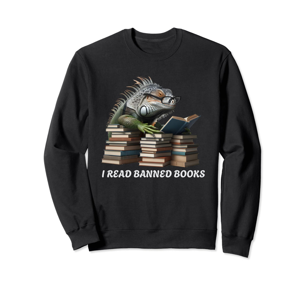 Funny Iguana Read Banned Books Book Sweatshirt - Graphic Print for Adults - T-Shirt, Sweatshirt, Hoodie