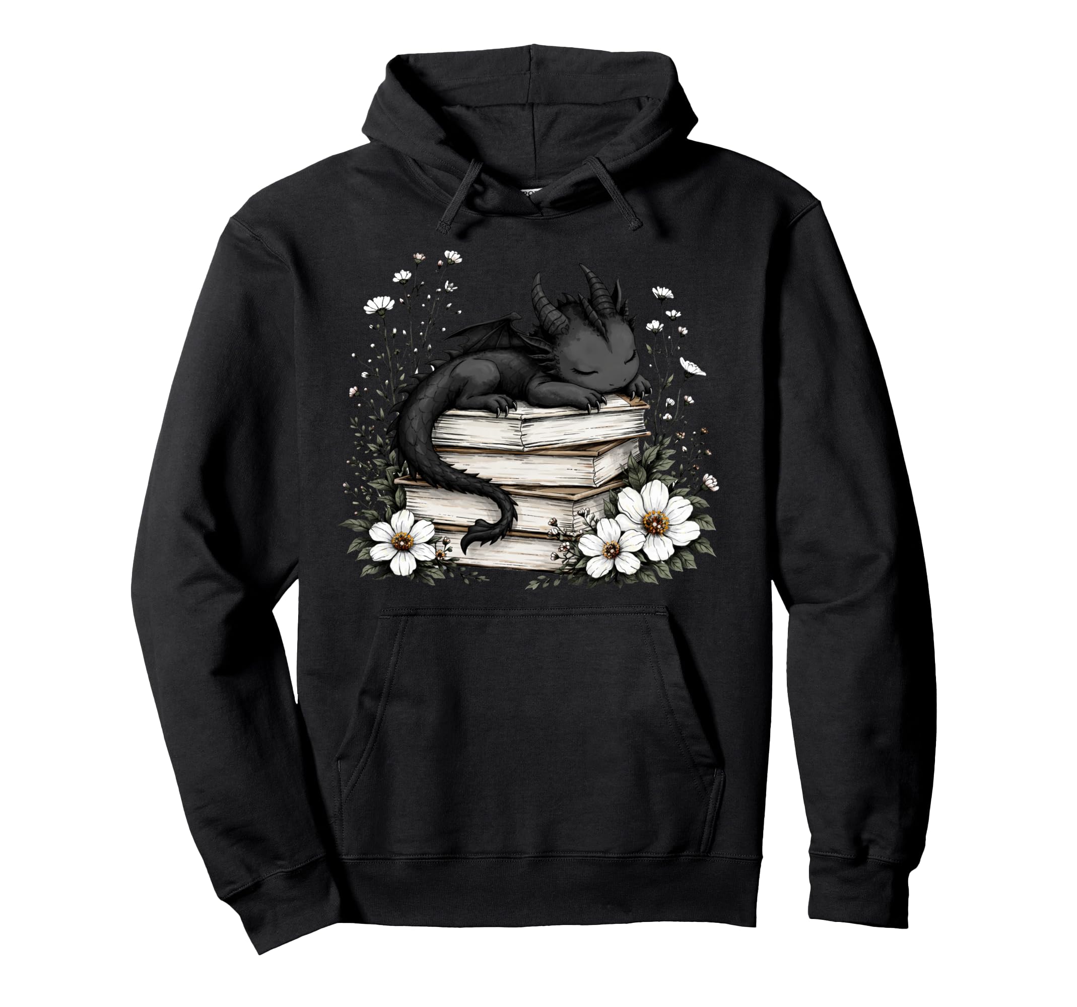 Sleeping Dragon Book Fantasy Reader Hoodie - Minimalist Print Unisex - T-Shirt, Sweatshirt, Hoodie