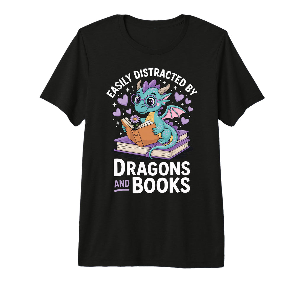 Easily Distracted Dragons And Books T-Shirt - Aesthetic Graphic Men Women - T-Shirt, Sweatshirt, Hoodie