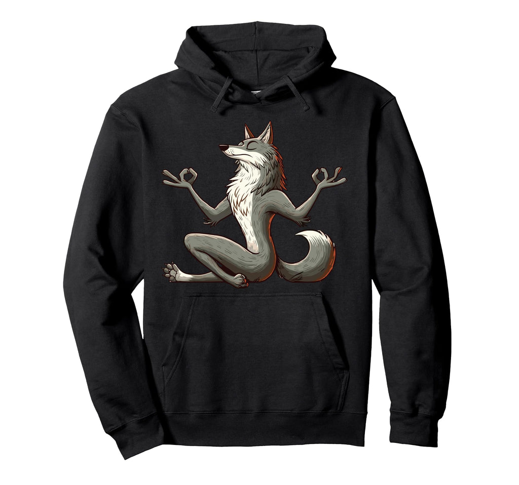 Meditation Wolf Yoga Pose Relaxing Hoodie - Aesthetic Graphic for Adults - T-Shirt, Sweatshirt, Hoodie