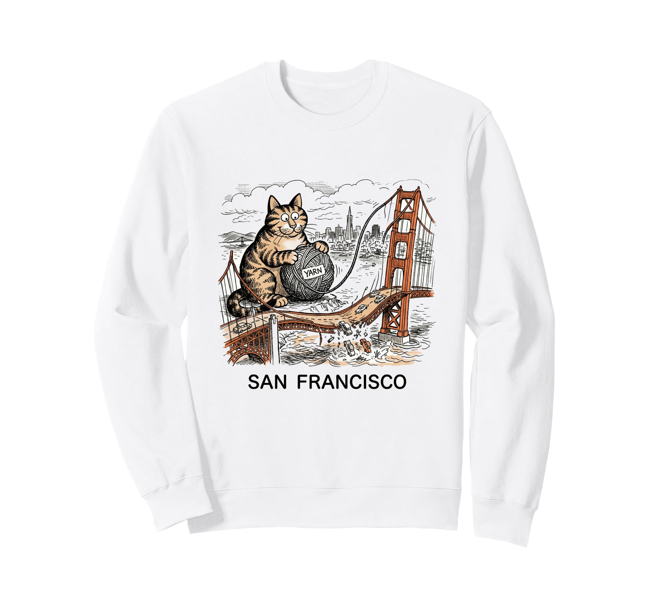 San Francisco Cat Golden Gates Bridge Sweatshirt - Trendy Graphic Unisex - T-Shirt, Sweatshirt, Hoodie
