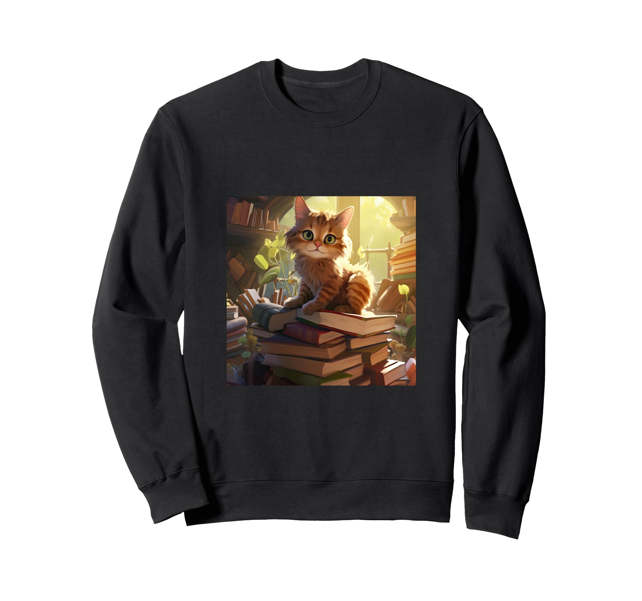 Book Nerd Cat Reading Library Sweatshirt - Minimalist Print Unisex - T-Shirt, Sweatshirt, Hoodie
