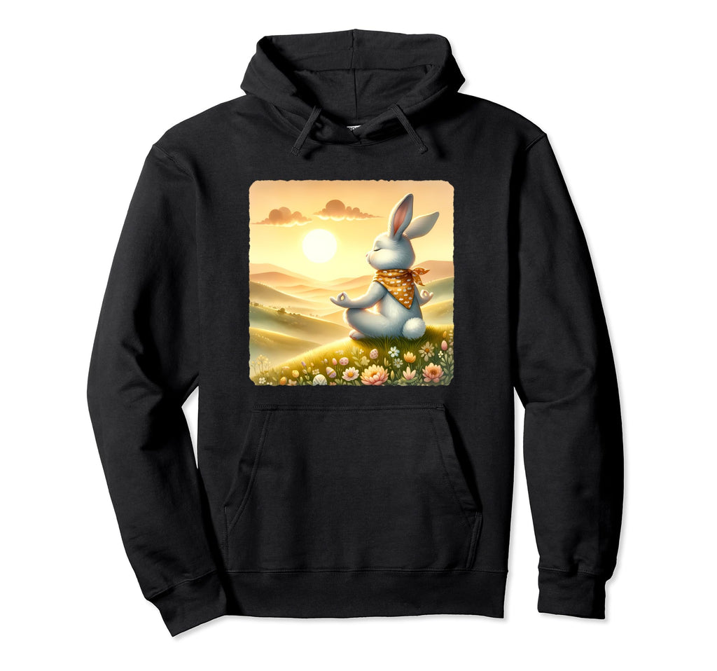 Rabbit Practicing Meditation Atop Hill Hoodie - Graphic Print Men Women - T-Shirt, Sweatshirt, Hoodie
