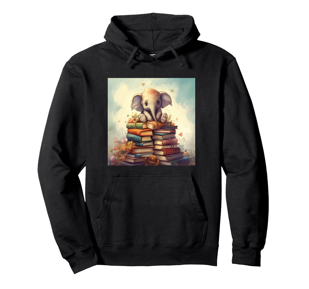 Book Nerd Elephant Reading Book Lover Hoodie - Fun Novelty Design Men Women - T-Shirt, Sweatshirt, Hoodie