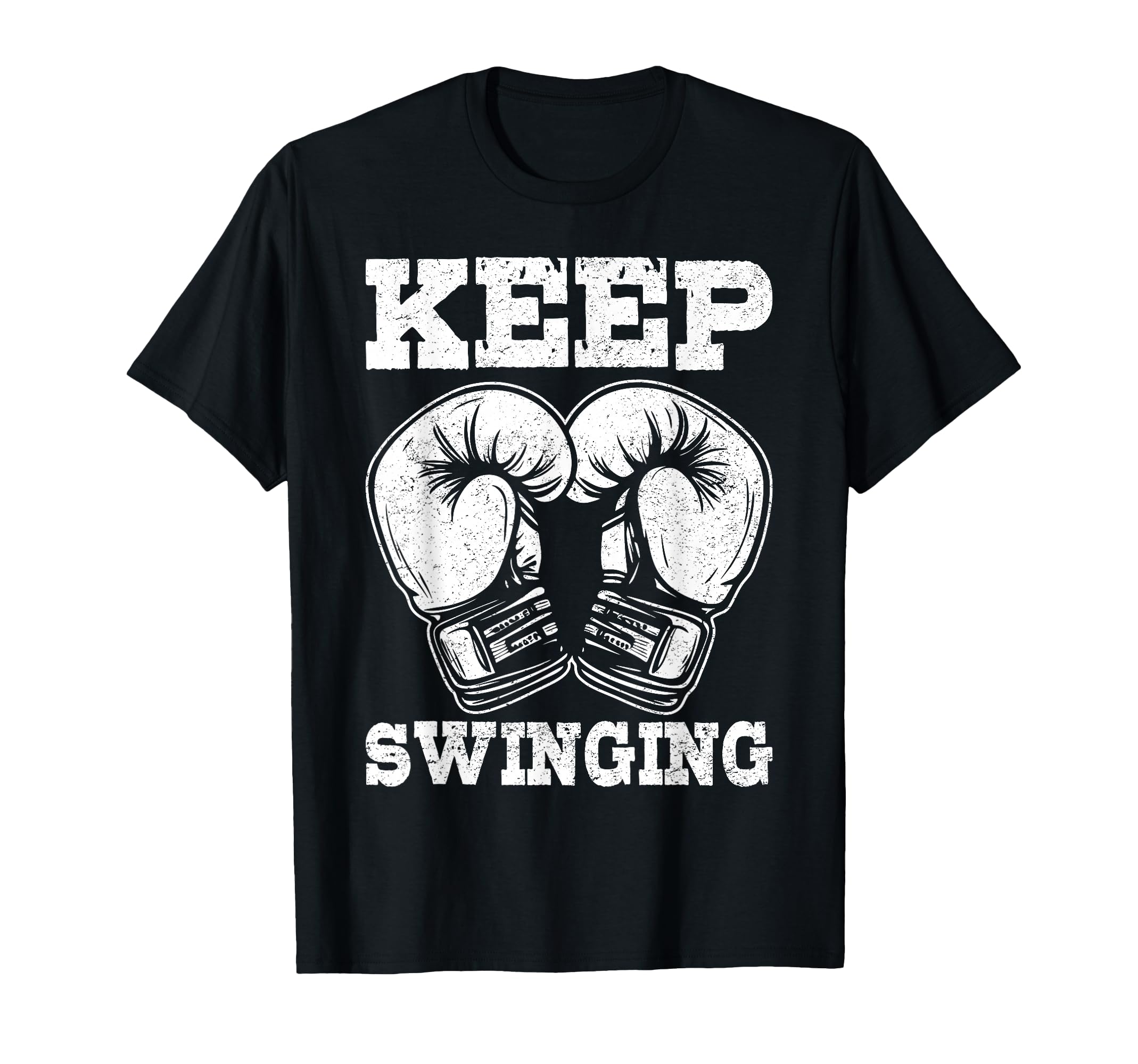 Keep Swinging Boxing Gloves Black White T-Shirt - Aesthetic Graphic Unisex - T-Shirt, Sweatshirt, Hoodie