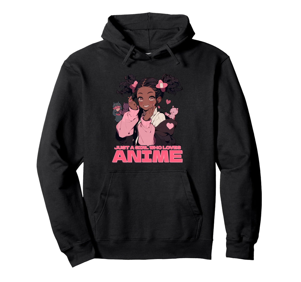 Black Just Who Loves Anime Hoodie - Minimalist Print Men Women - T-Shirt, Sweatshirt, Hoodie