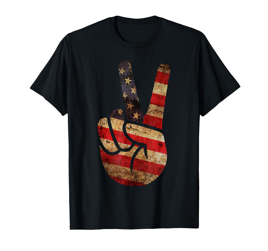 Us American Flag Peace Sign Hand 4Th T-Shirt - Minimalist Print for Adults - T-Shirt, Sweatshirt, Hoodie