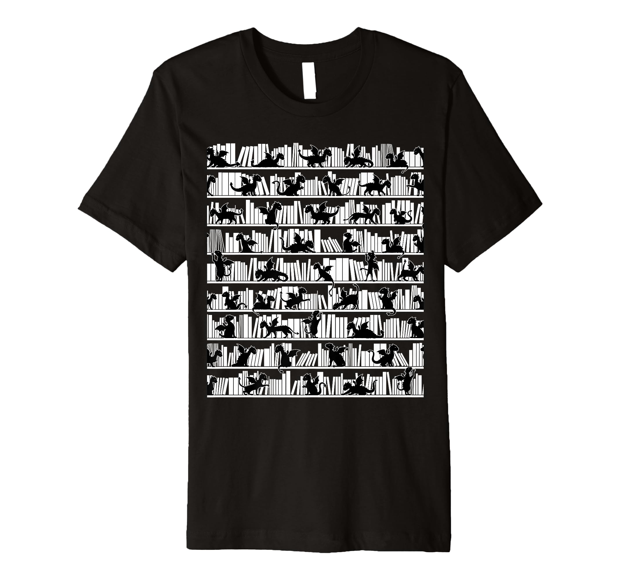 Book Dragon Library Bookcase Pattern T-Shirt - Minimalist Print Men Women - T-Shirt, Sweatshirt, Hoodie