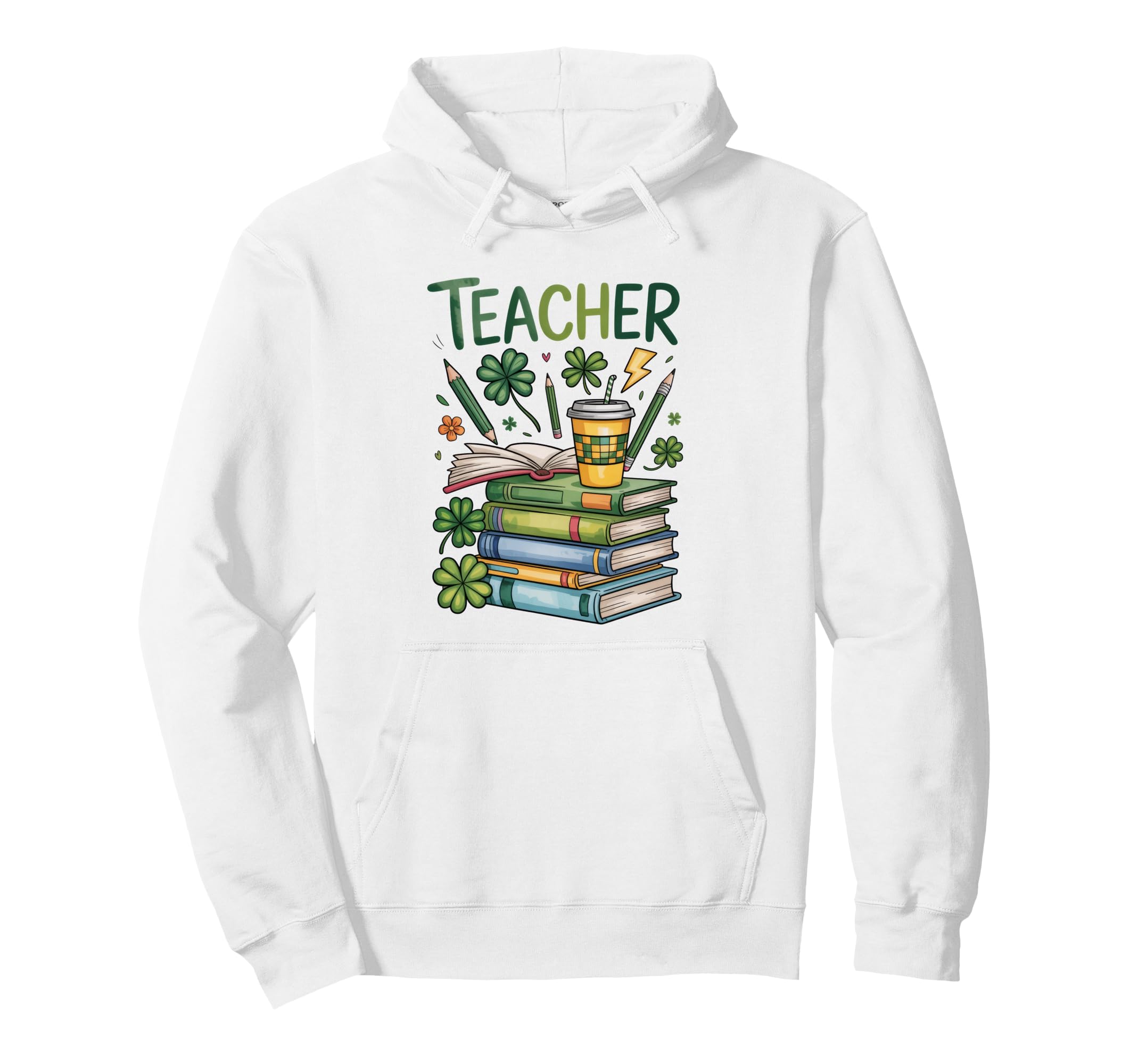 Lucky Teacher St Patricks Day Books Hoodie - Graphic Print for Adults - T-Shirt, Sweatshirt, Hoodie