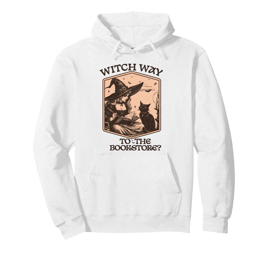 Halloween Book Lover Witch Way To Hoodie - Unique Graphic Men Women - T-Shirt, Sweatshirt, Hoodie