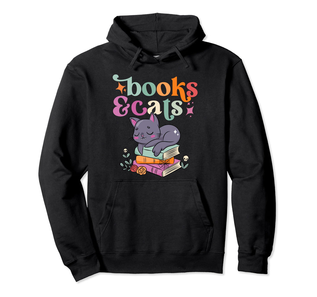Books And Cats Cat Lover Book Lover Hoodie - Fun Novelty Design Men Women - T-Shirt, Sweatshirt, Hoodie