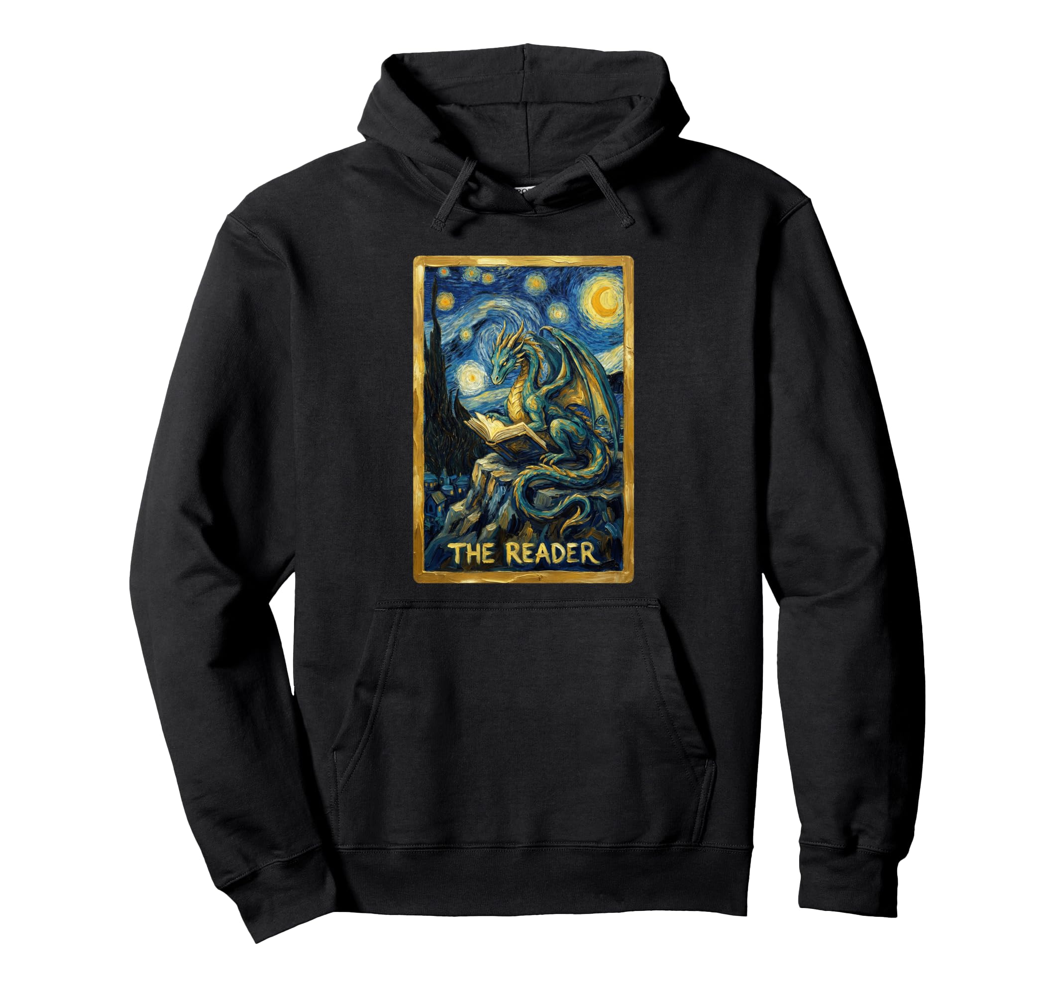 Funny Starry Dragon Reading Book Hoodie - Aesthetic Graphic Men Women - T-Shirt, Sweatshirt, Hoodie