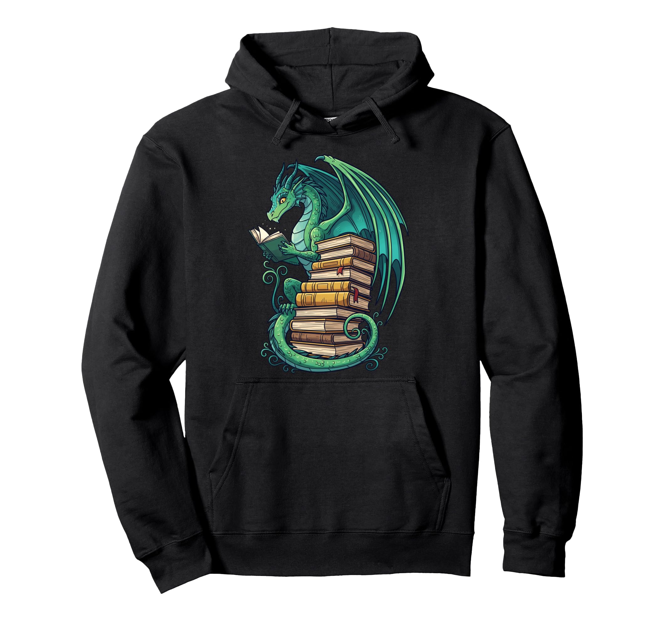Reading Dragon Stack Books Booklover Hoodie - Custom Art Print for Adults - T-Shirt, Sweatshirt, Hoodie