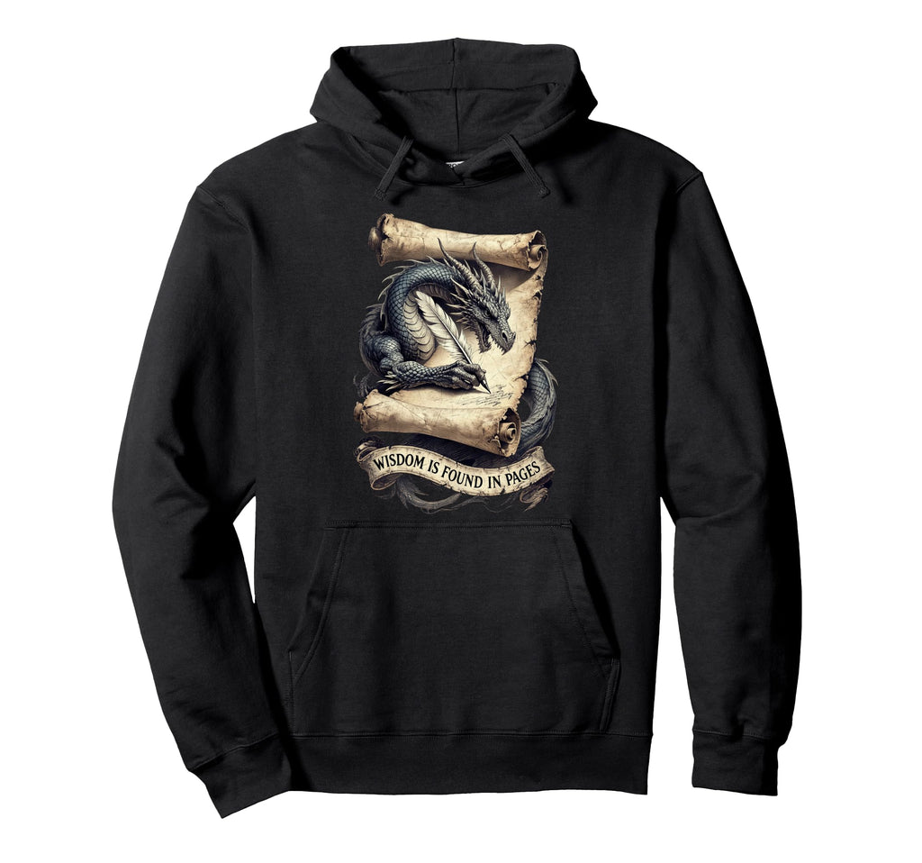 Dragon Reading Book Lover Wisdom Hoodie - Minimalist Print for Adults - T-Shirt, Sweatshirt, Hoodie